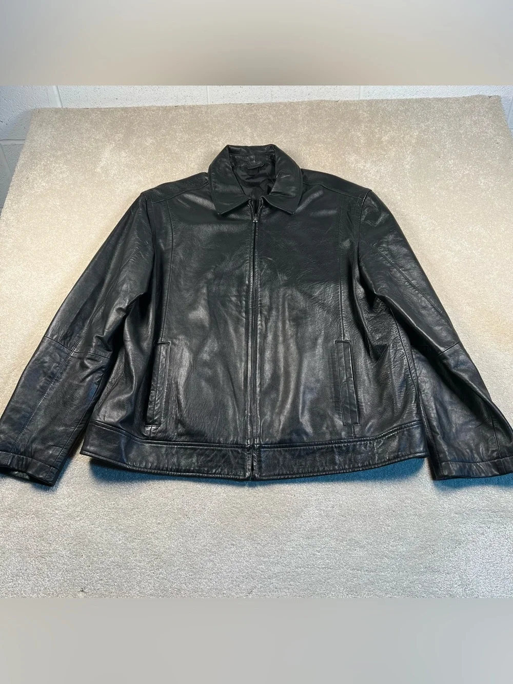 Lamb Leather Jacket Black Bomber Claiborne men's XL